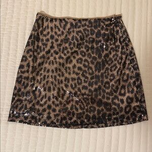 Altar’d State Sequin Mini Skirt Brown Animal Print Cheetah Leopard Size XS